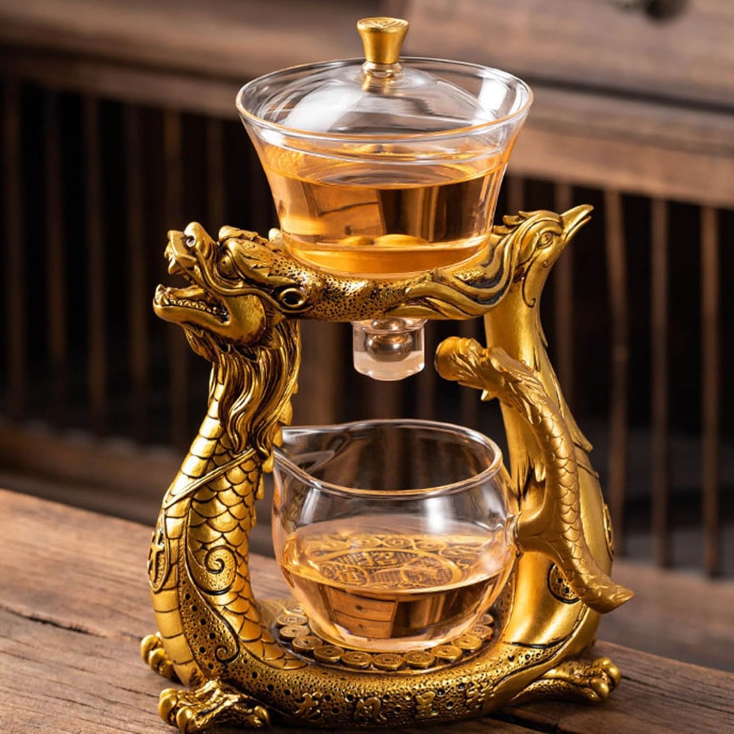 ティーポット 龍 ガラス 耐熱 半自