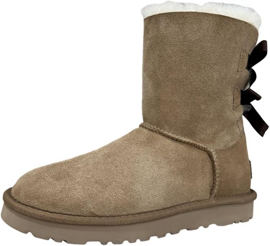 ムートンブーツ ミドルカット 冬用 裏ボア レディース 厚底 ダブル蝶結び スノーブーツ あったかい 防..