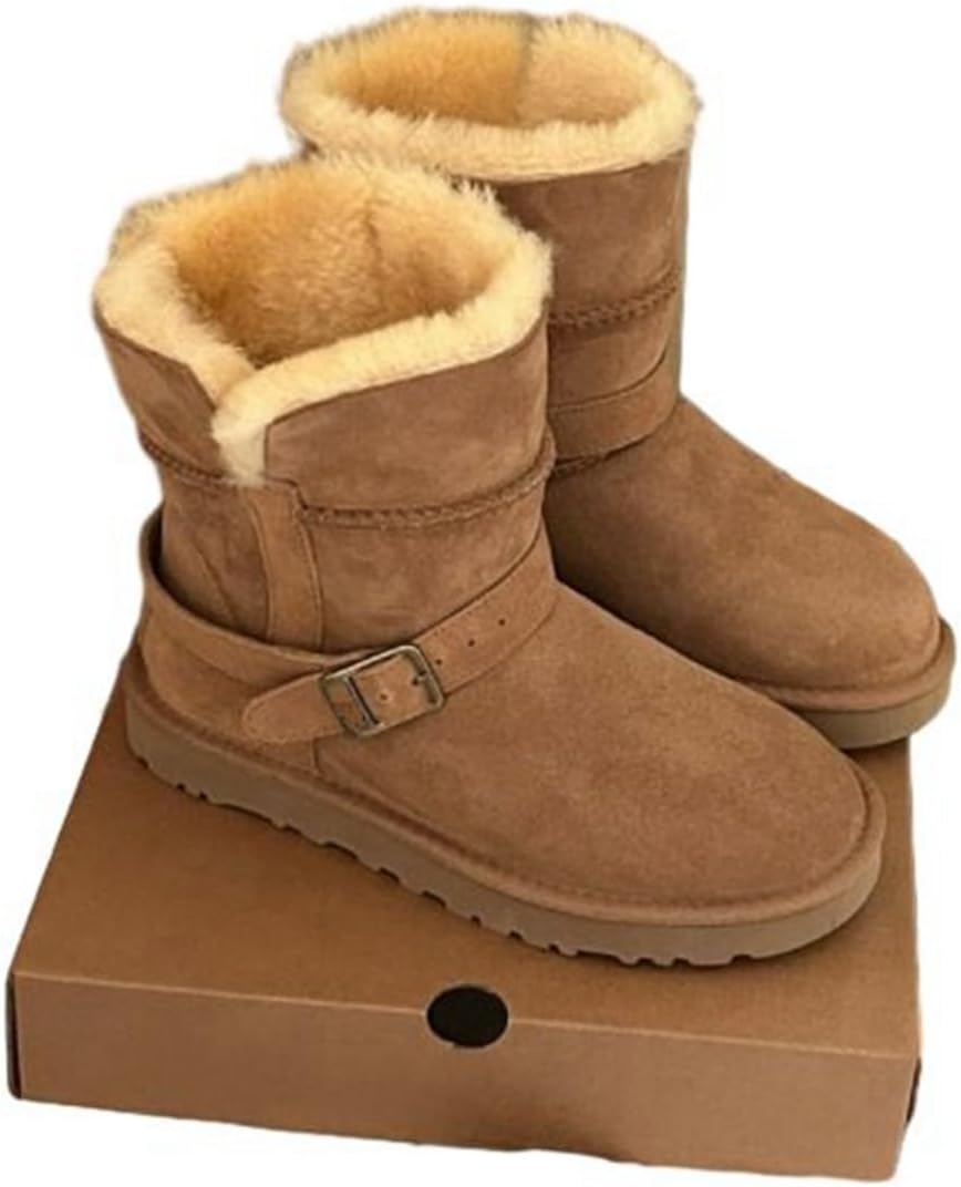 ムートンブーツ 冬用 中ボア ショート丈 ロング丈 レディース ベルト スエード スノーブーツ 防寒 耐磨..