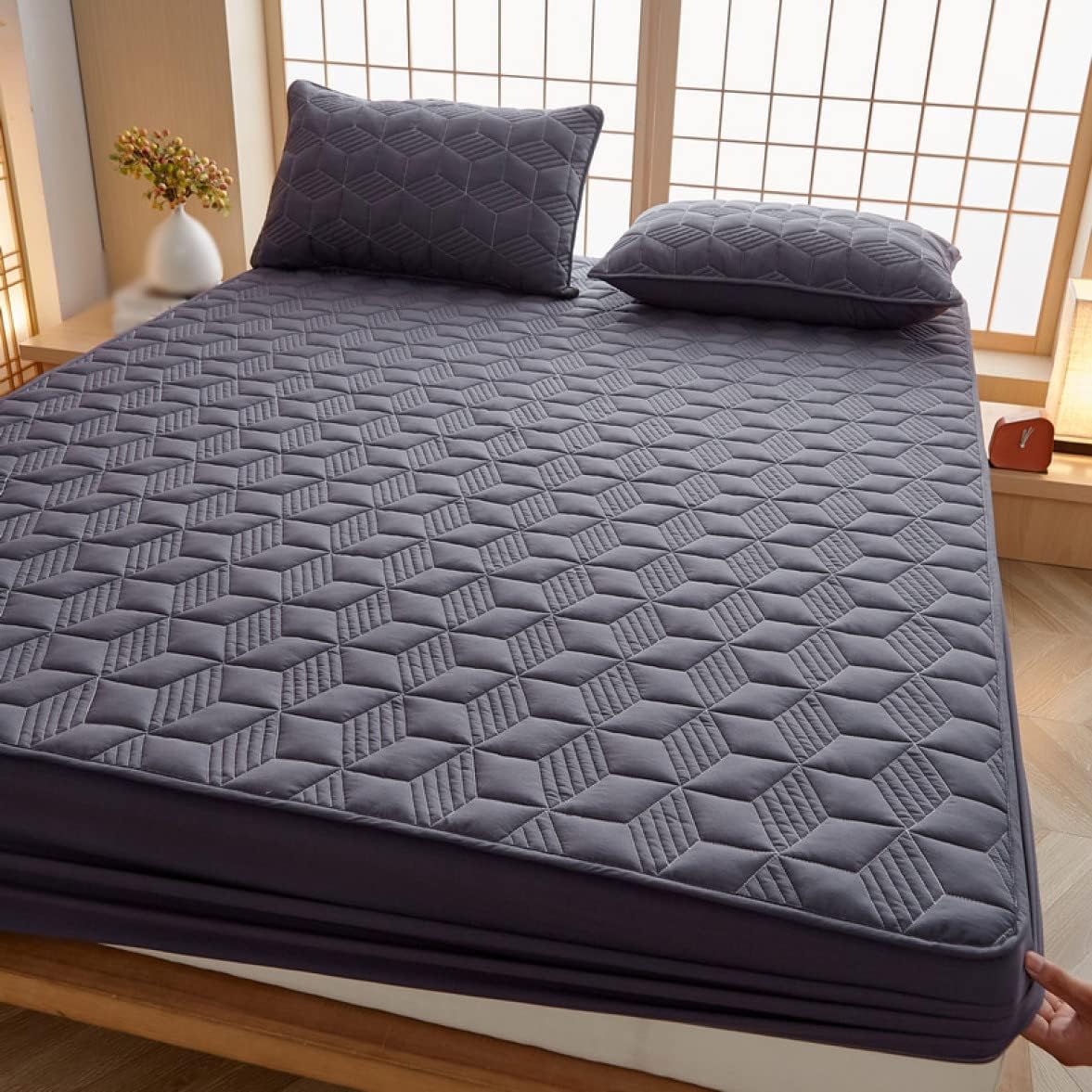 ボックスシーツ ベーシック 無地 敷きパッド 自宅で洗濯できる セミシンプル オールシーズン 120*200cm..