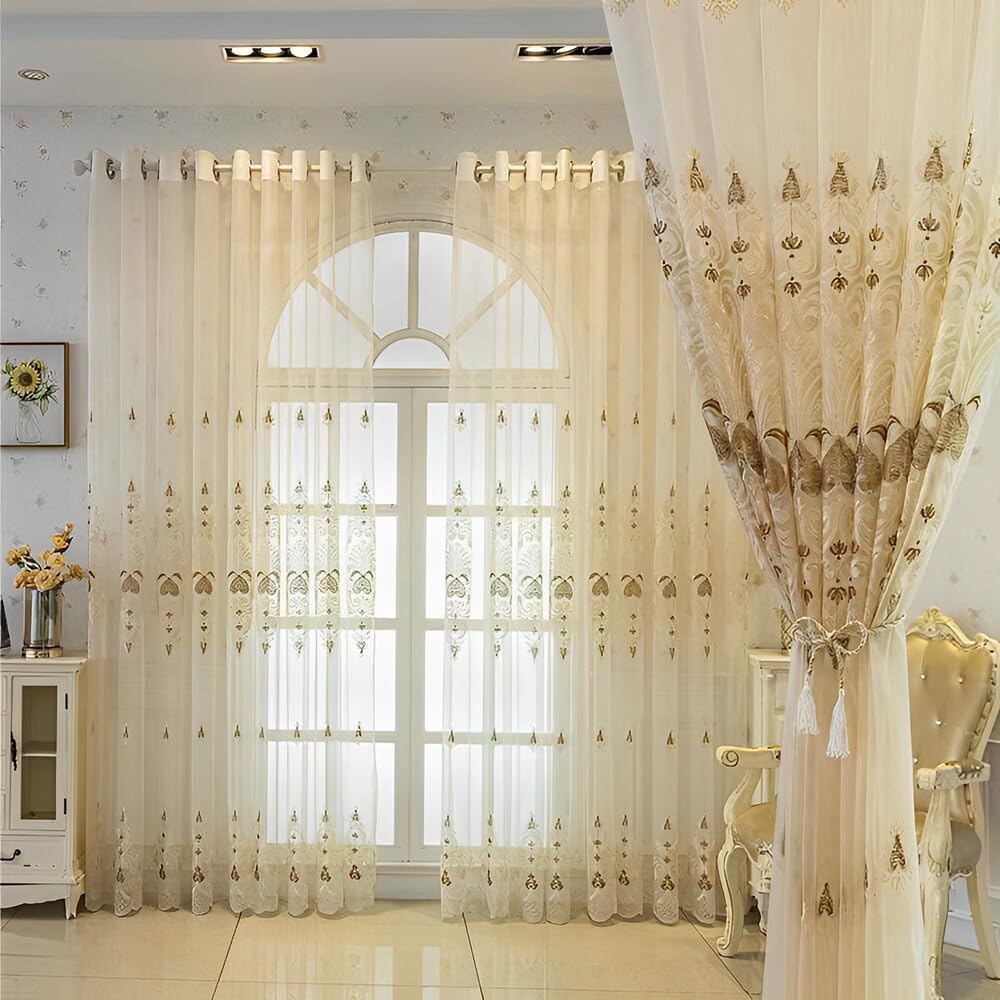 カーテン レースカーテン ホック式 四つ爪 オーダー可能 北欧 かわいい おしゃれ C51055 黄色 幅200cm 丈135cm 1枚