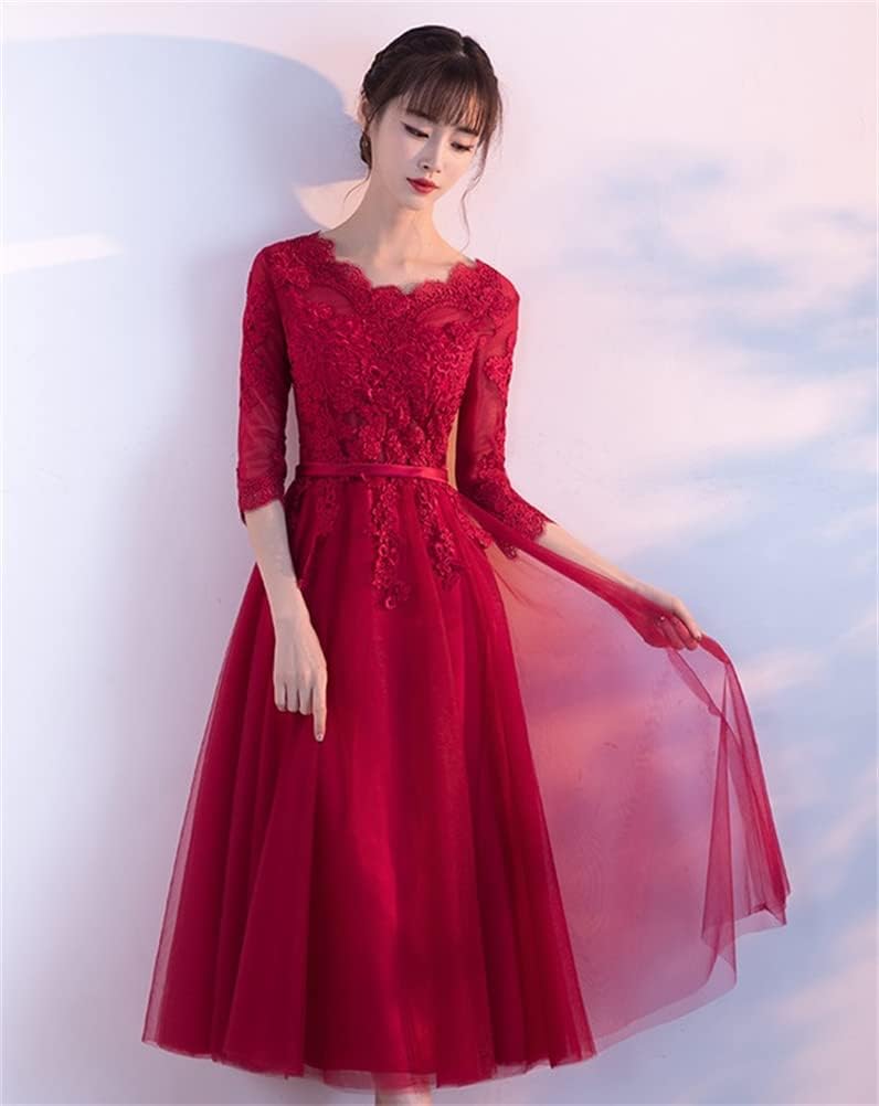 レディース ドレス 結婚式ドレス 花嫁ワンピース ミドル丈ドレス チュールワンピース 披露宴ドレス 演奏会ドレス レース 花柄 エレガント フォーマル パーティー 演奏会 披露宴 二次会