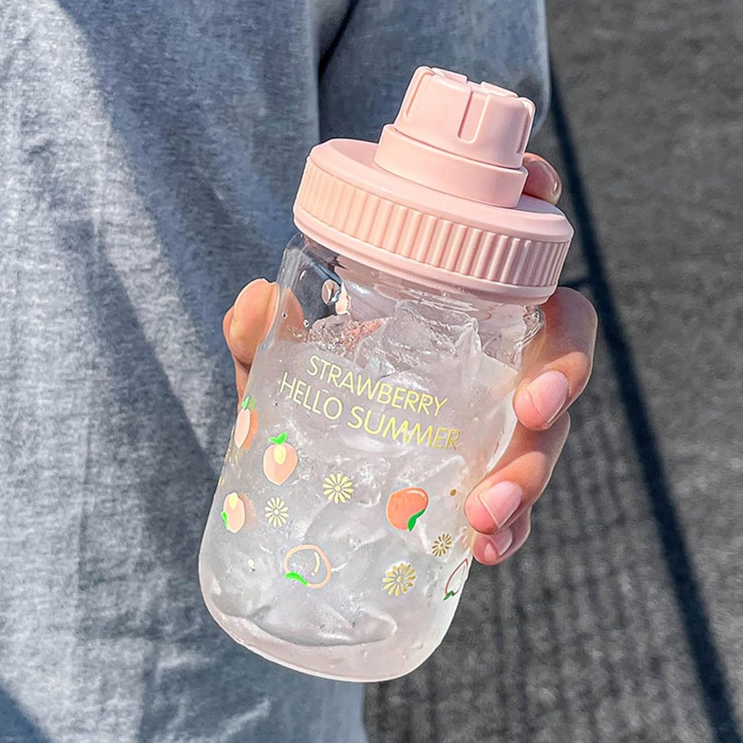 ウォーターボトル ガラス水筒 400ml 手提げ付き ティーカップ ガラスマグカップ 蓋付き 直飲み 耐衝撃..