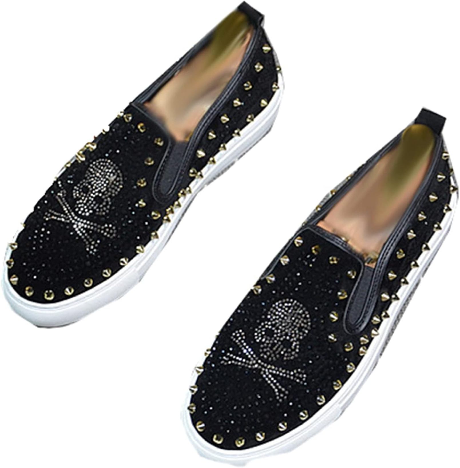 ローファー スリッポン メンズ 厚底 スパンコール ラインストーン リベット モカシン ドライビング フ..