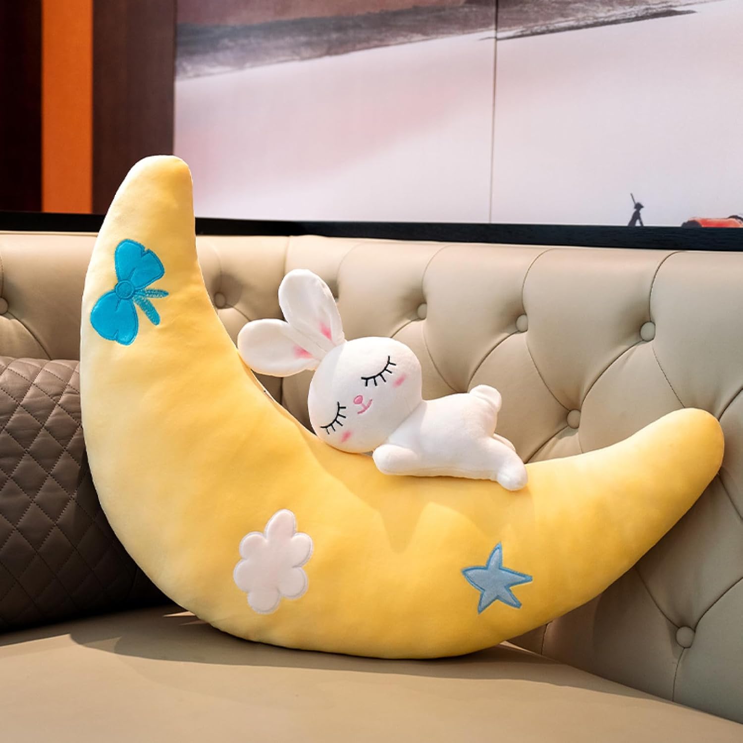 月のクッション ウサギぬいぐるみ 兎 抱き枕 おもちゃ ピロー 30cm 膝上クッション 抱き枕 肘置き 癒される 横向き寝 授乳クッション サポートクッション 超軽量 かわいい 読書 ゲーム インテ