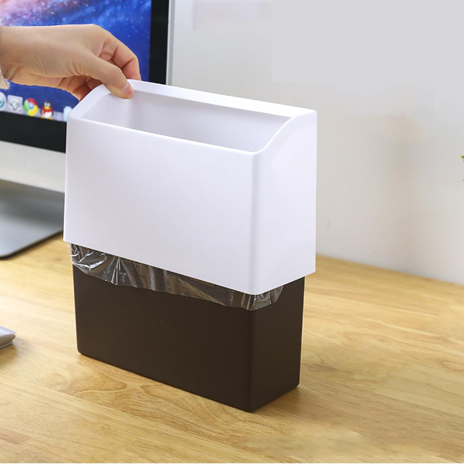 卓上ゴミ箱 小型 おしゃれ ダストボックス 小さい ミニ ゴミ箱 北欧 ゴミ入れ ゴミ袋 隠せる 寝室 オフィス くず入れ インテリア PP (ブラウン) [2]