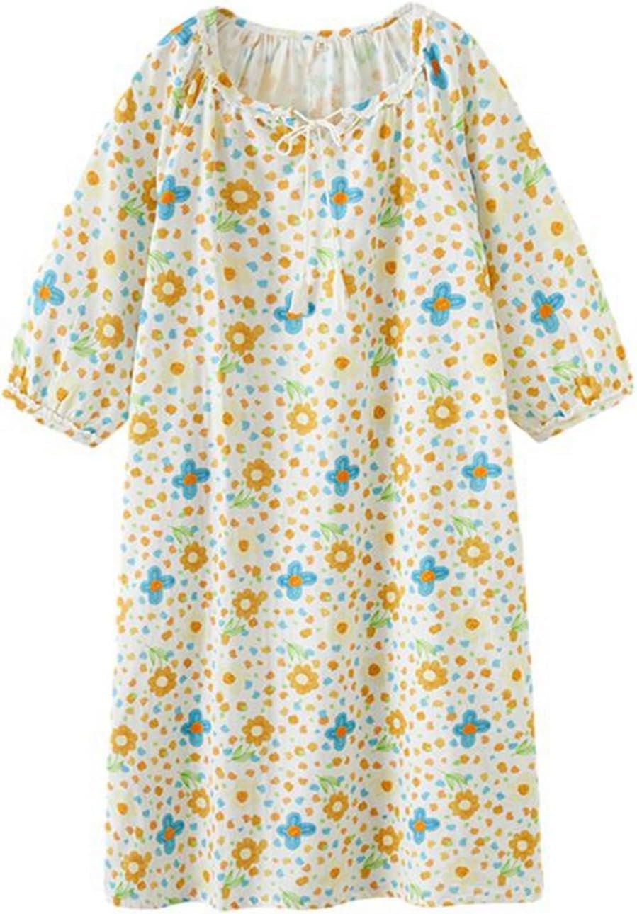 楽天サステナライフネグリジェ 小花柄 パジャマ レディース サマー 春着 フリンジ プルオーバー パイピング 紐付き ガーゼ 可愛い ルームウェア クルーネック 寝間着 ロング丈 吸湿 ゆったり 日系 可愛い 部屋着