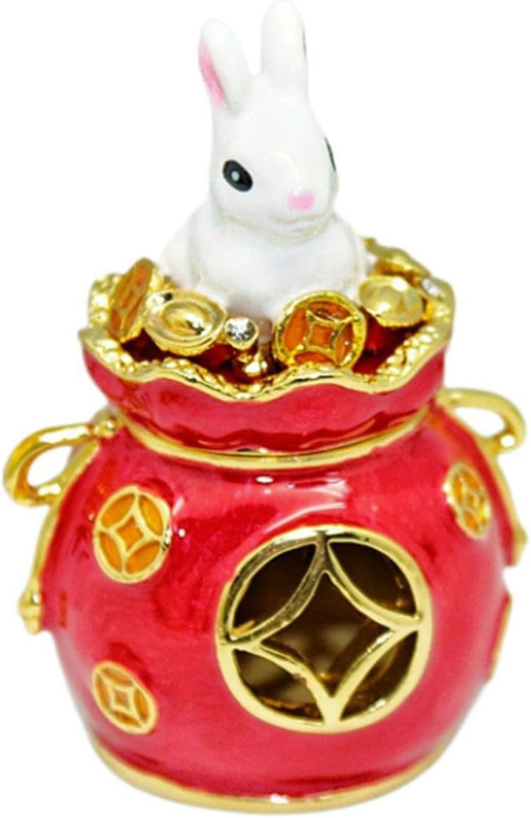 福袋 ウサギ 置物 面白い トリンケットボックス コンパクト 干支 厄除け お守り 小物入れ イヤリング リング アクセサリー ジュエリー収納 ボックス 装飾品 雑貨 携帯用 誕生日 結婚式 記念日