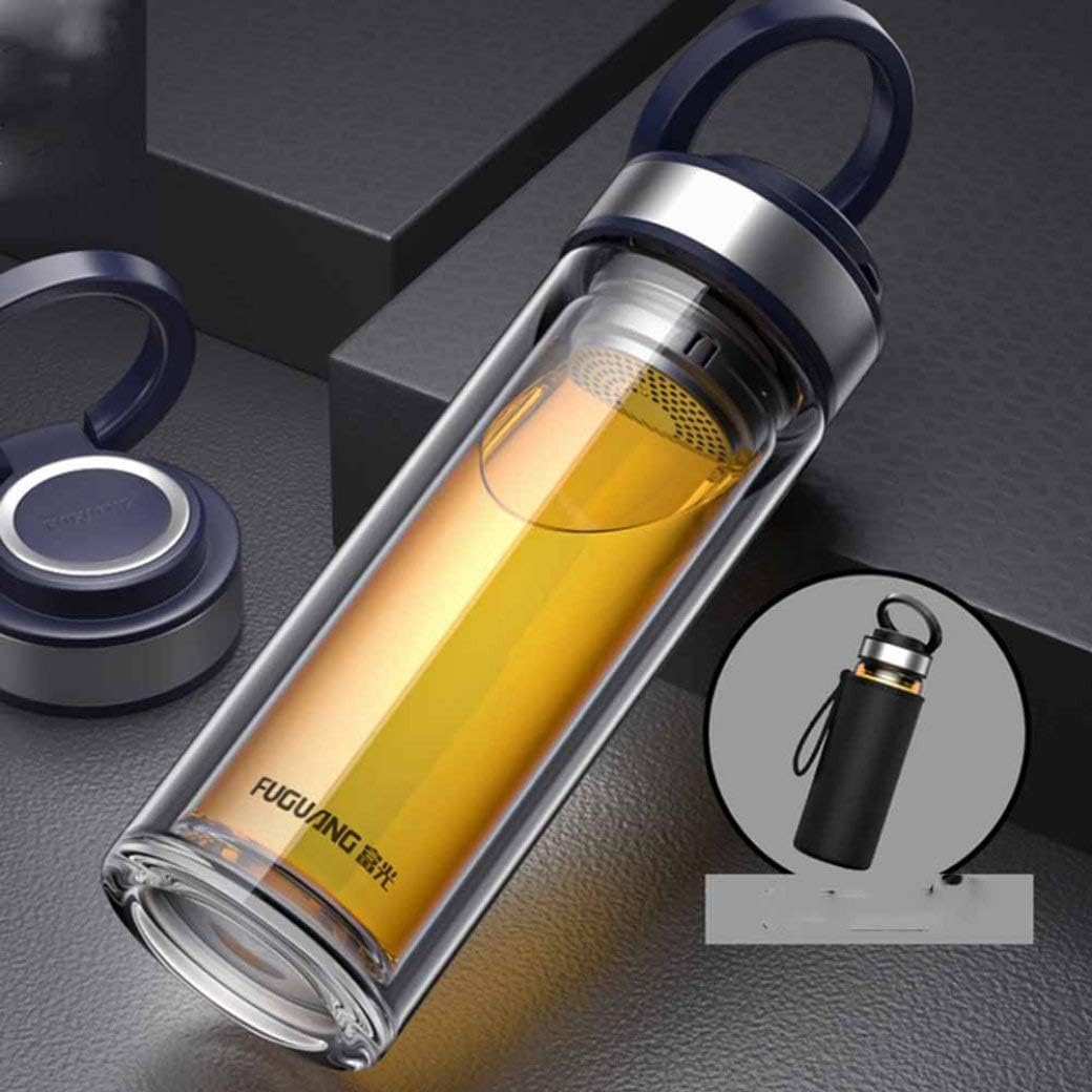 ガラス水筒 ウォーターボトル クリアボトル 500ml 600ml 800ml ダブルウォール 茶こし付き 手提げ付き ..