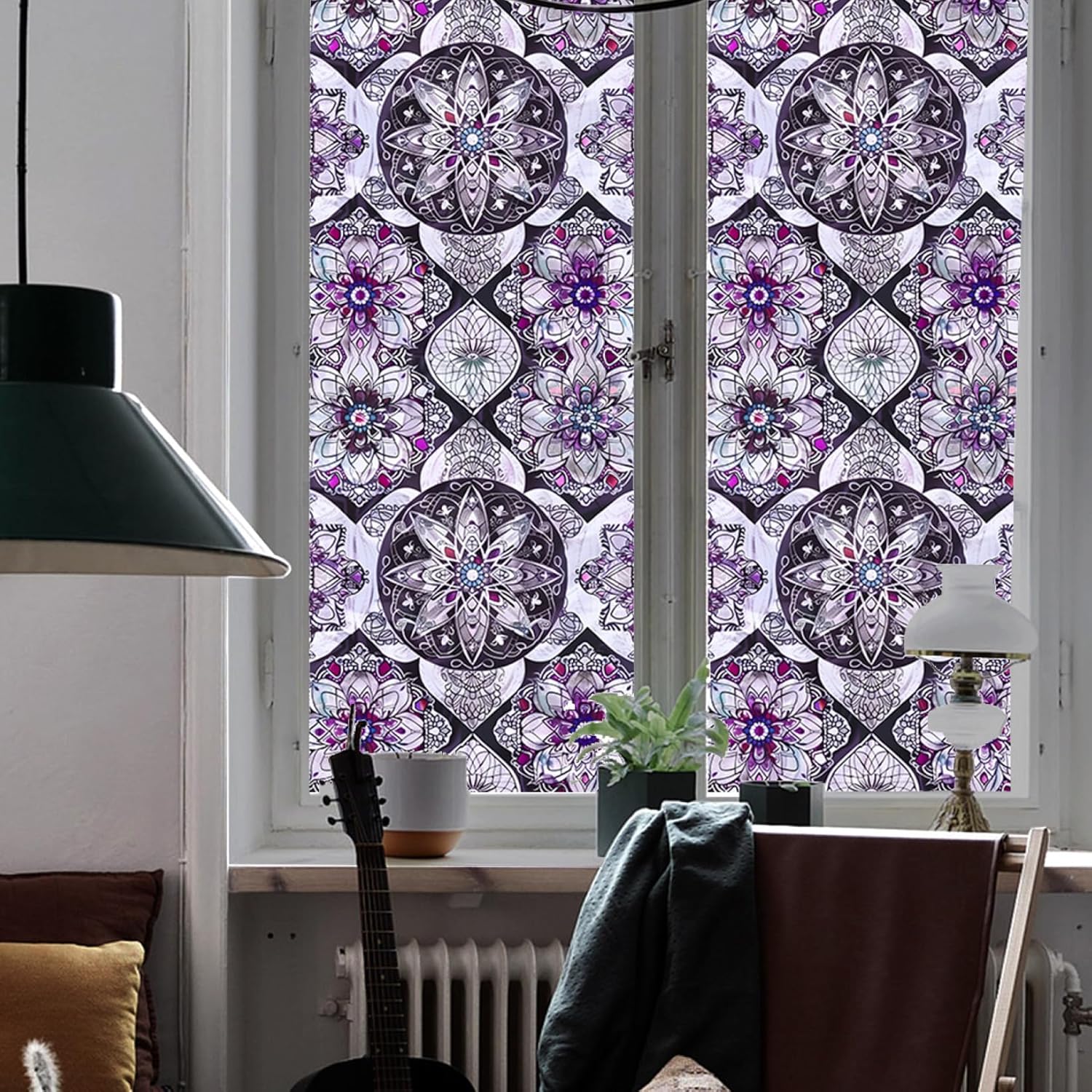 花柄 ガラスシート 目隠しシート 窓用フィルム 静電吸着 遮光 アンティーク ステンドグラスシール プライバシー保護 風呂場 室内 リビング 新生活 おしゃれ バスルーム キッチン 外から見えない 4