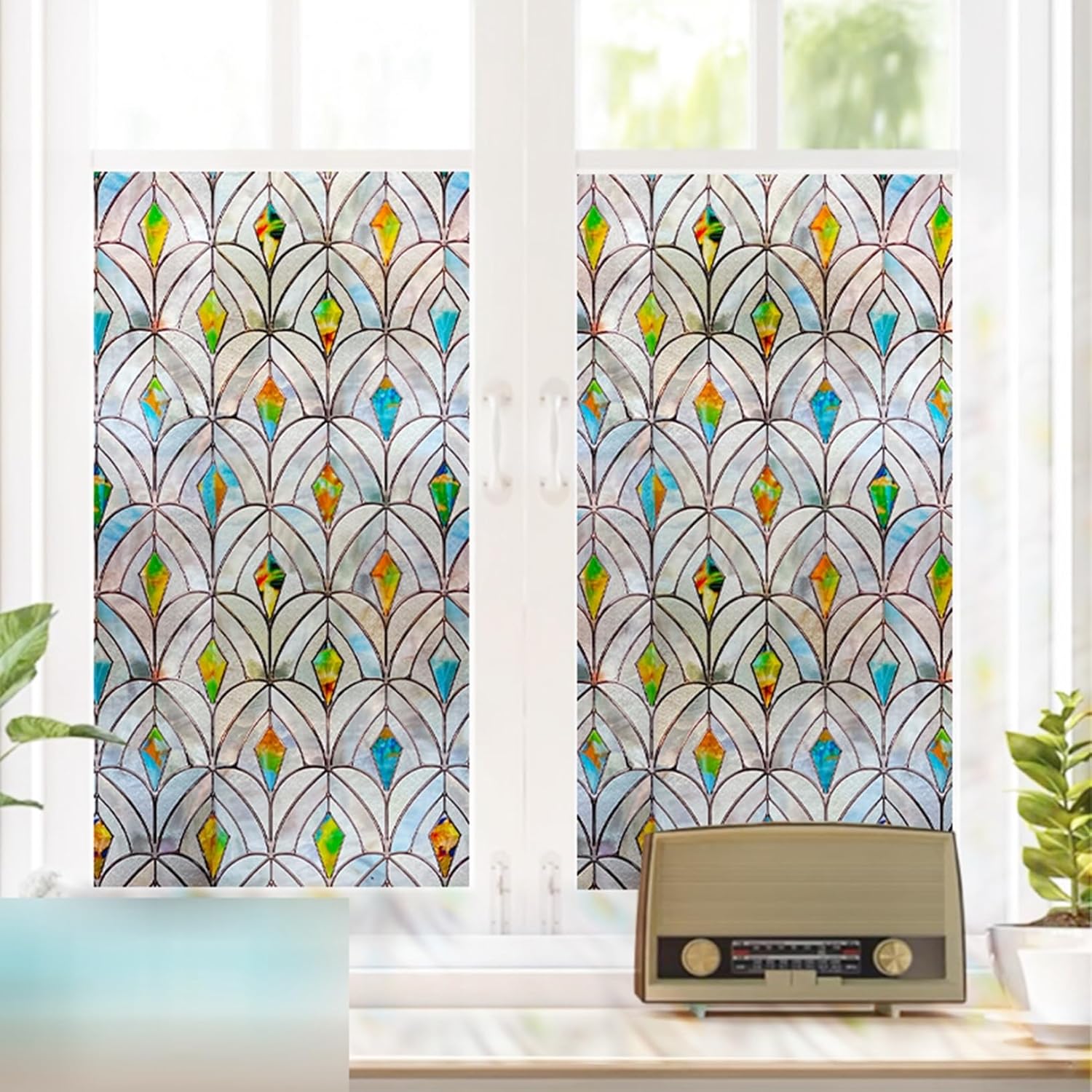 3D窓用フィルム めかくしシート 窓断熱シート エンボス凹凸質感 3D立体感 ステンドグラス 窓ガラスフィルム アンティーク uvカット 遮光 静電吸着 ベランダ キッチン 風呂場 インテリア ピーコ