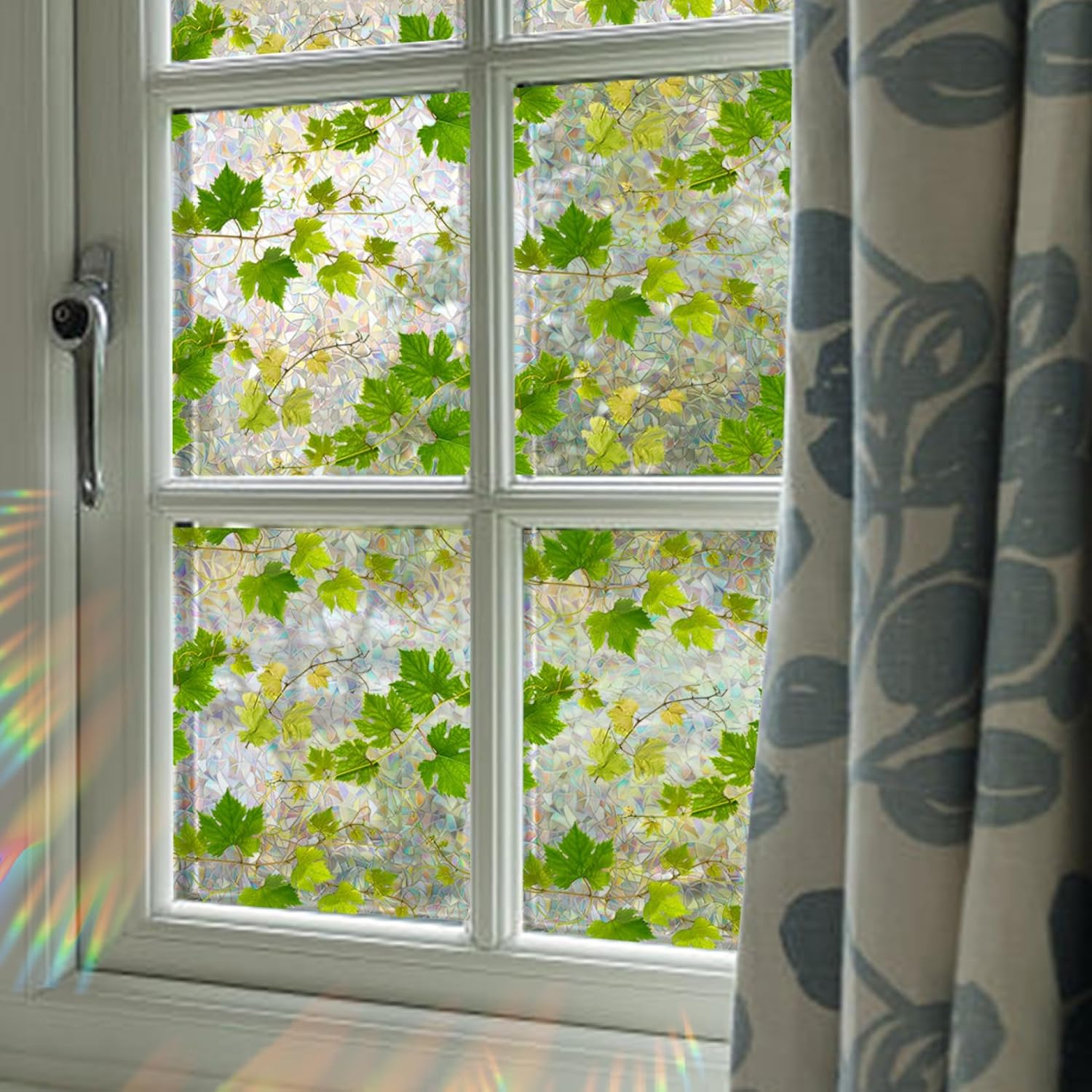 窓用フィルム 両面印刷 3D立体感 目隠しシート 緑の籐 葉っぱ 植物 日よけ uvカット 窓めかくしシート ..