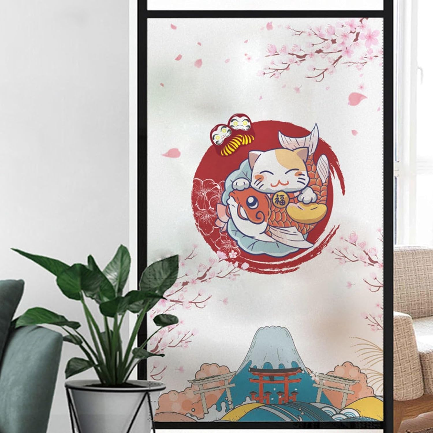 窓用目隠しシート 象 猫 植物柄 サボテン柄 かわいい 50cm*120cm 断熱フィルム 窓用 ガラスシート 外か..