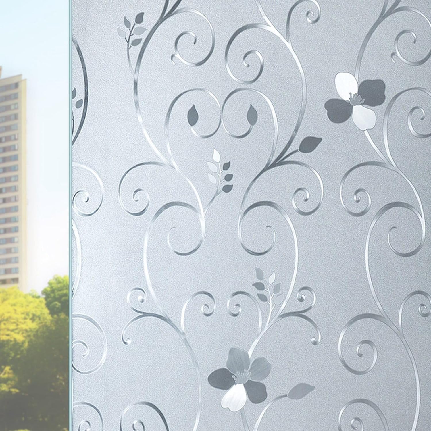 すりガラスに貼れるシート 花柄 花 艶消し白い砂柄 窓めかくしシート 目隠し 窓用 50x300cm 風呂場目隠しシート バスルーム用 見えない 遮光 はがせる 水で貼れる 貼り直し可能 装飾 破片飛