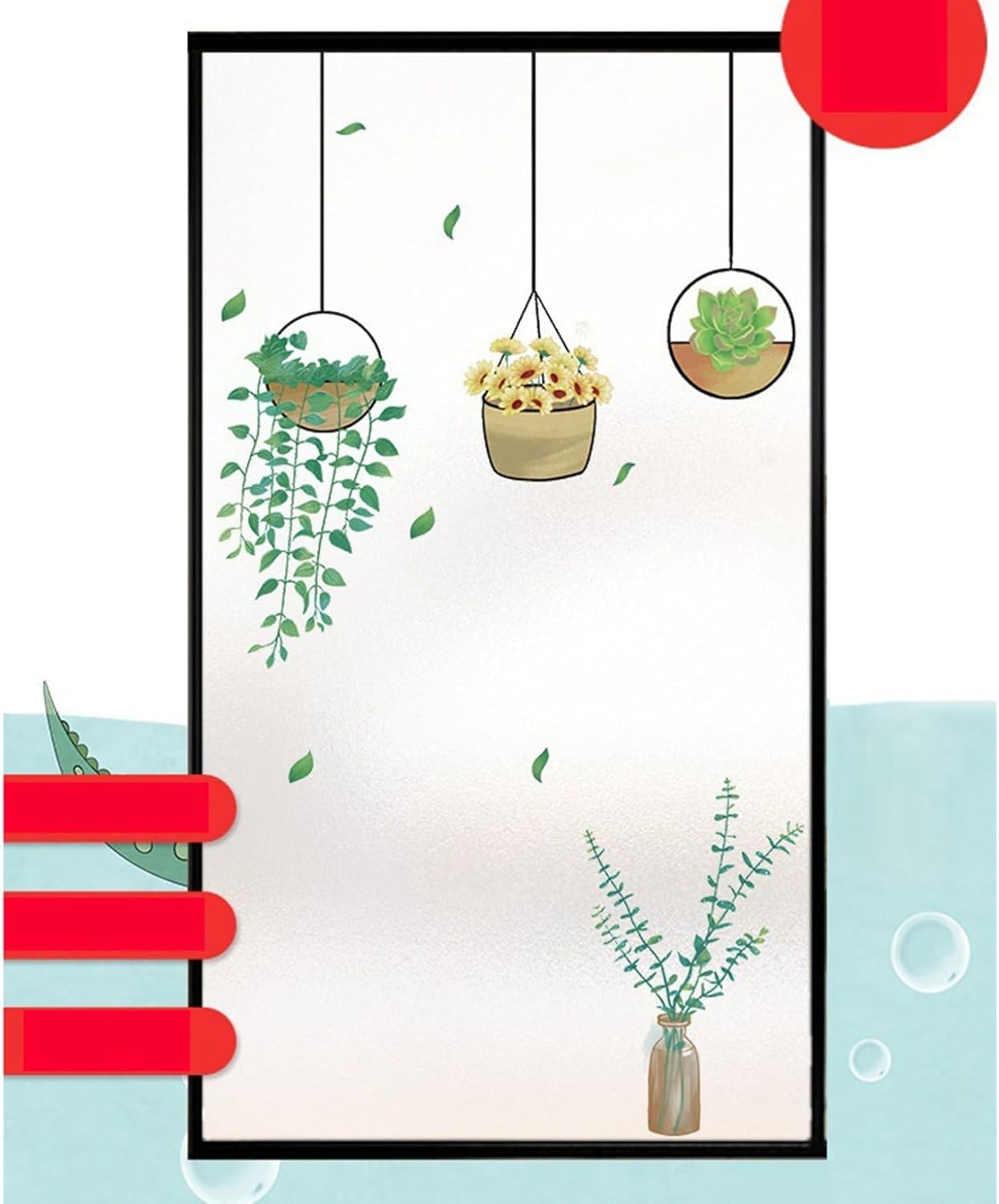 窓目隠し 60x90cm 植物柄 景色 葉っぱ 藤 窓用 ガラスシート 断熱フィルム 外から見えない 静電貼り ガ..