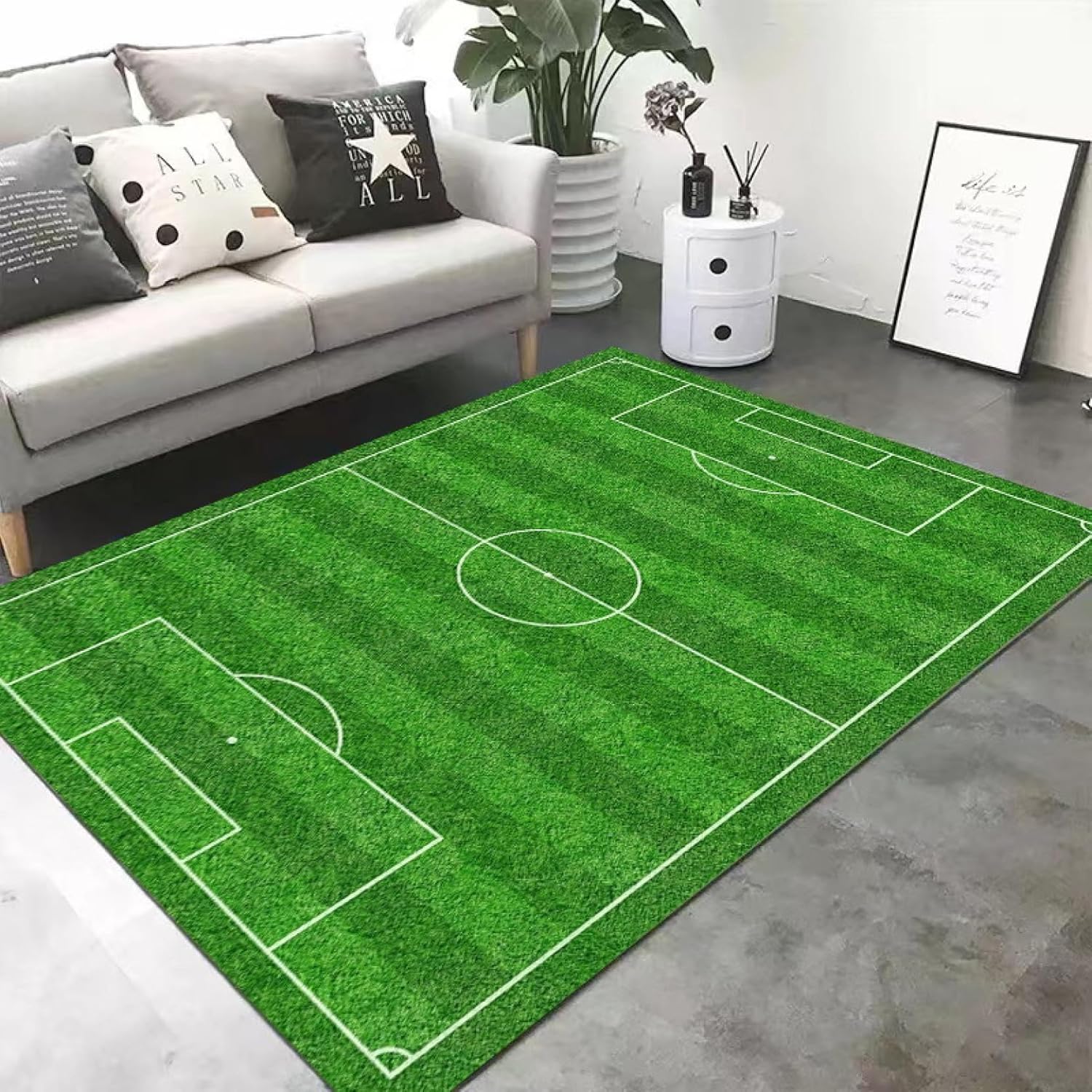 サッカー場 3Dプリント フロアマット 敷物 ラグマット イリュージョンカーペット 滑り止め付 手触りよく 転倒防止 手触り優しい 厚地 子供部屋 居間 リビングルーム 幼児園 保育園 プレイマット