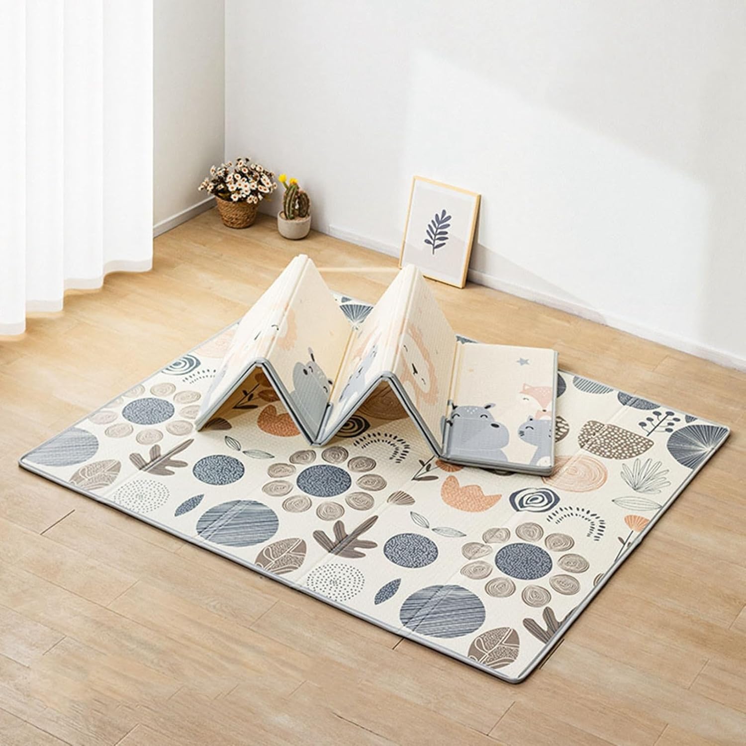 プレイマット ベビーマット 折り畳み 赤ちゃんマット 両面使用 防水 防音 ベビーまっと 安全 無毒 無味 折りたたみ 遊びマット 厚手 滑り止め 両面使用 無毒 衝撃吸収 和室 洋室 床暖房対応 1