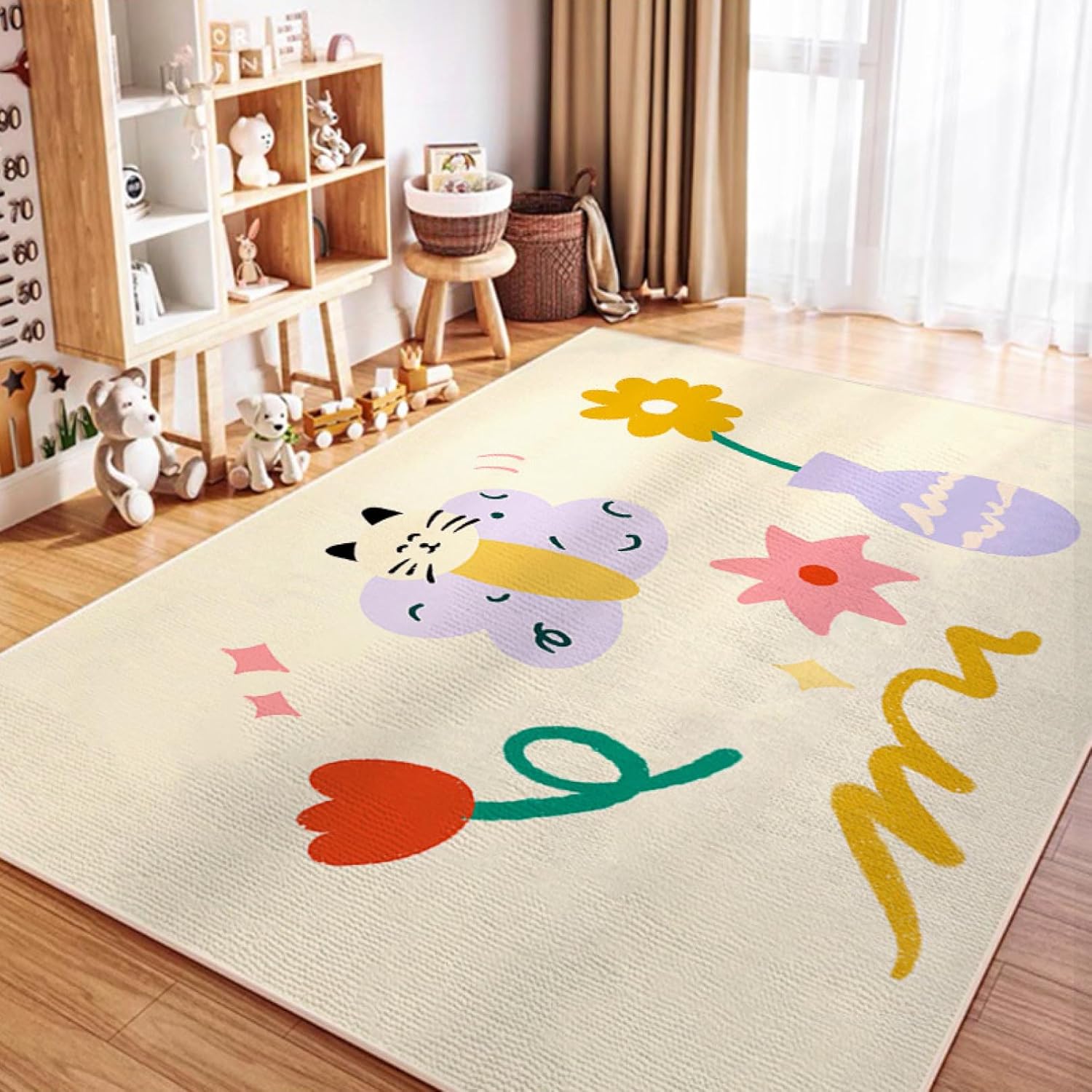 キッズマット ラグ 子供 カーペット プレイマット ラグマット 子供部屋 可愛い柄 センターマット 厚い 床保護 防虫 防カビ 遮音 防滑 敷物 フロアマット 遮音 縁あり すべり止め付 床暖房対応