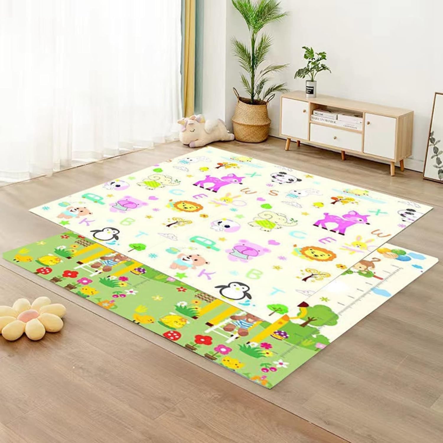 ベビーマット 極 赤ちゃん プレイマット 子供ゲームパッド 遊びカーペット XPE 柔らかな肌触り 折り畳み式 速乾 玩具敷物 両面使用可能 キッズ ベビー 子供用 和室 洋室 床暖房対応 1.8m*