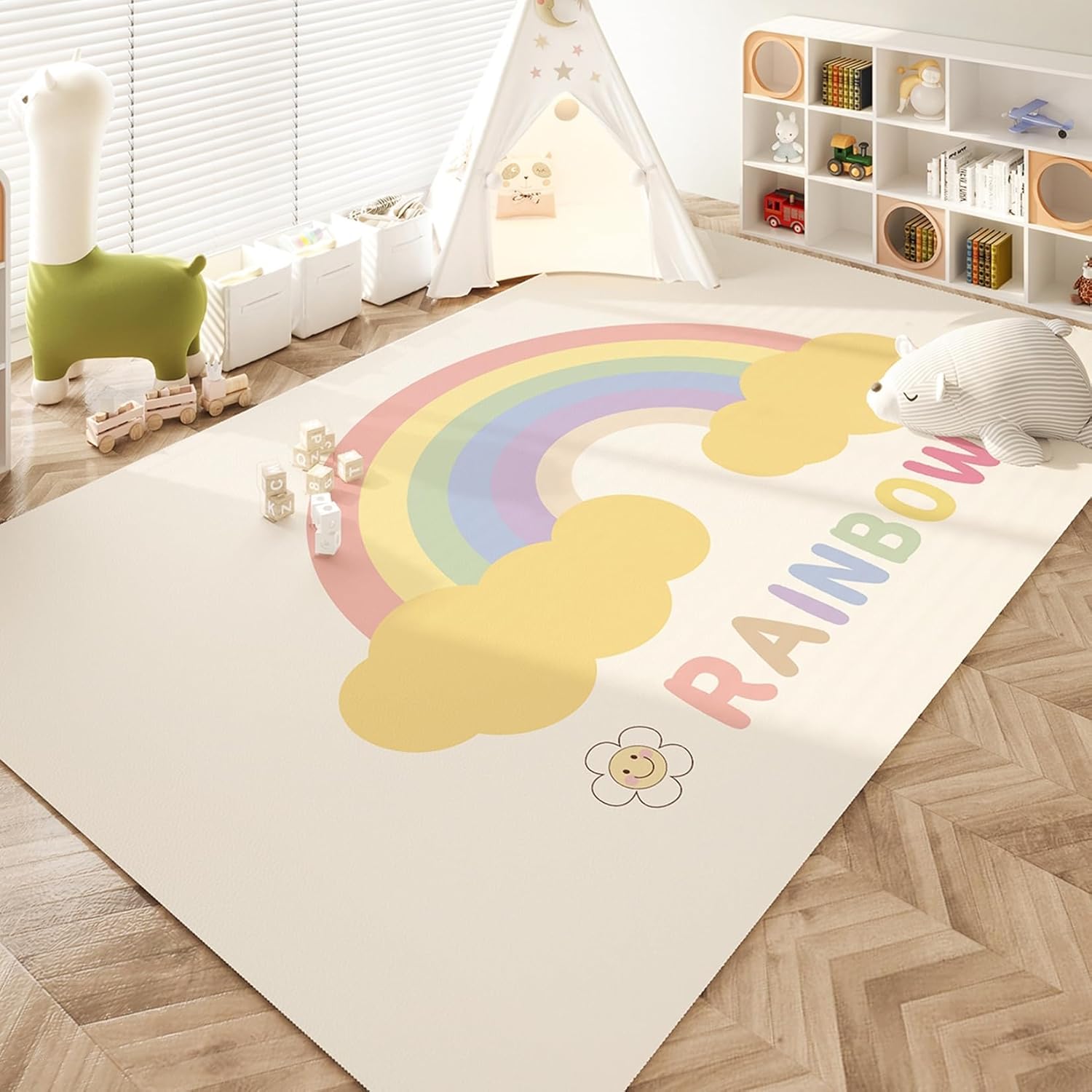 キッズカーペット プレイマット ゲームマット 夏用 PVC革 拭ける 撥水 抗菌 大判 可愛い柄 遊べるラグ 知育 子ども部屋 遮音 転倒防止 北欧風 ベビー 幼稚園 冷房対策 プレイルーム 洗える