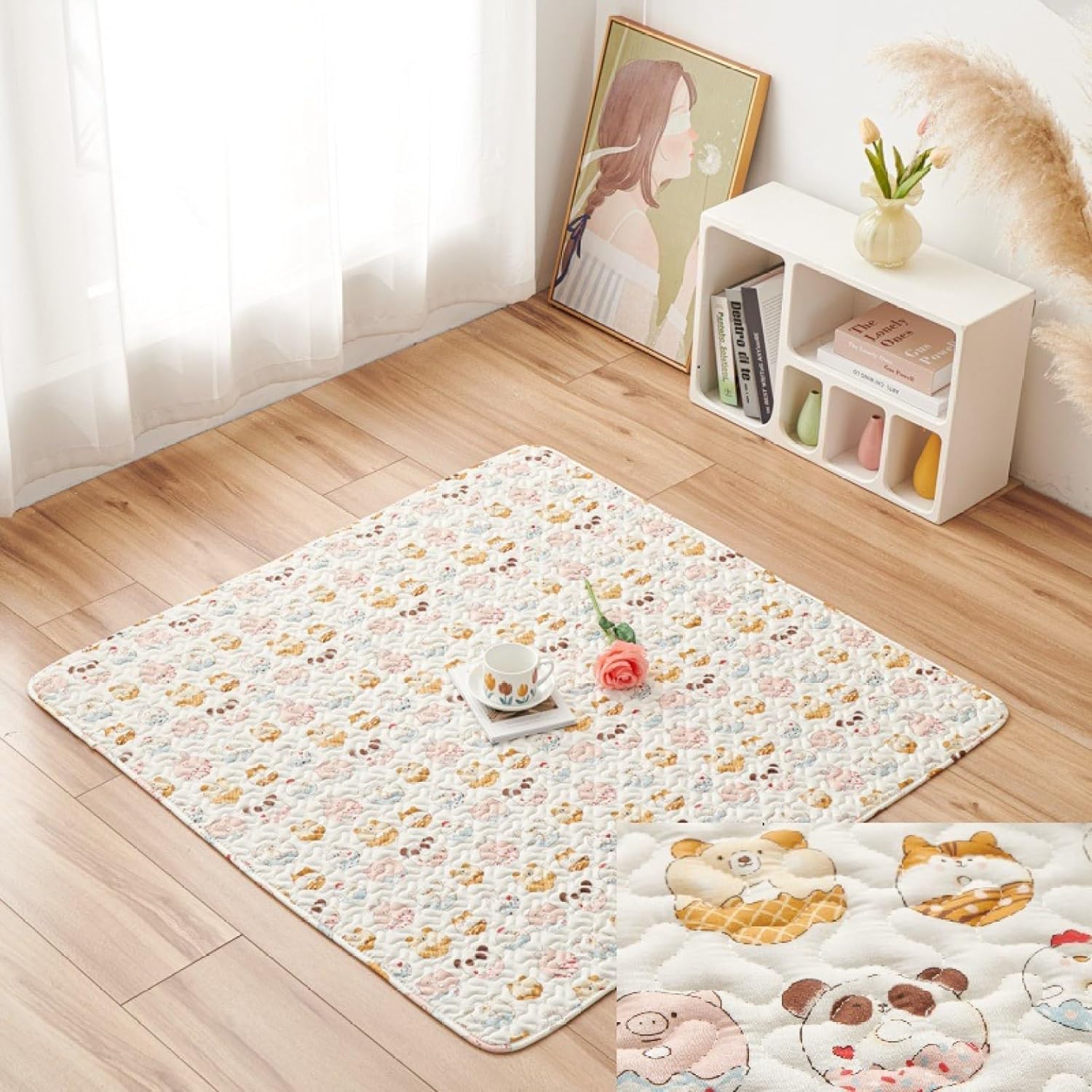 子供用 カーペット プレイマット 綿 畳 ピクニックマット おもちゃ 遊びマット ゲーム 洗える 大判 吸水 防音 防臭 防カビ 速乾 滑り止め付き ペット用 床暖房対応 子供部屋 赤ちゃん ベビー