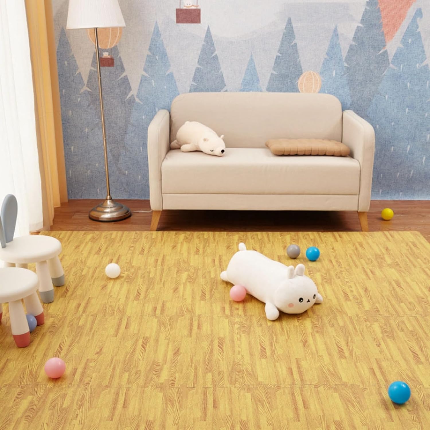 ジョイントマット 木目調 30*30*1.2*6枚 大判 フロアマット 子供 ベビー 赤ちゃん すべりにくい 防音 床暖房対応 サイドパーツ クッション性 リビング 子供部屋 騒音対策 EVA トレー