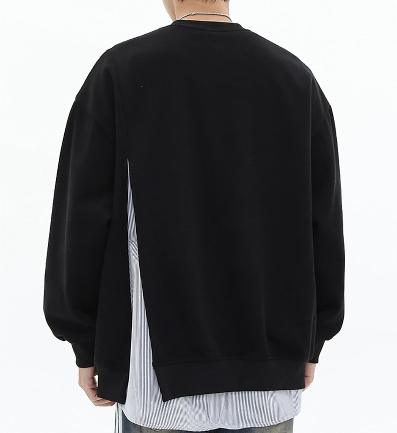 フルオーバー ストライプ レイヤード シャツ 長袖 トレーナー メンズ パーカー スウェット クルーネック 長袖トップス デザイン性 ins風 春秋着 薄い手 おしゃれ 普段用 アウトドア ジョギング