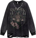 トレーナー メンズ クルーネック 長袖 パーカー Tシャツ 丸首 ウォッシュ フルオーバー ダメージ 秋 春 薄手 v系 レトロ 原宿系 個性的 ダーク系 ゆっ...