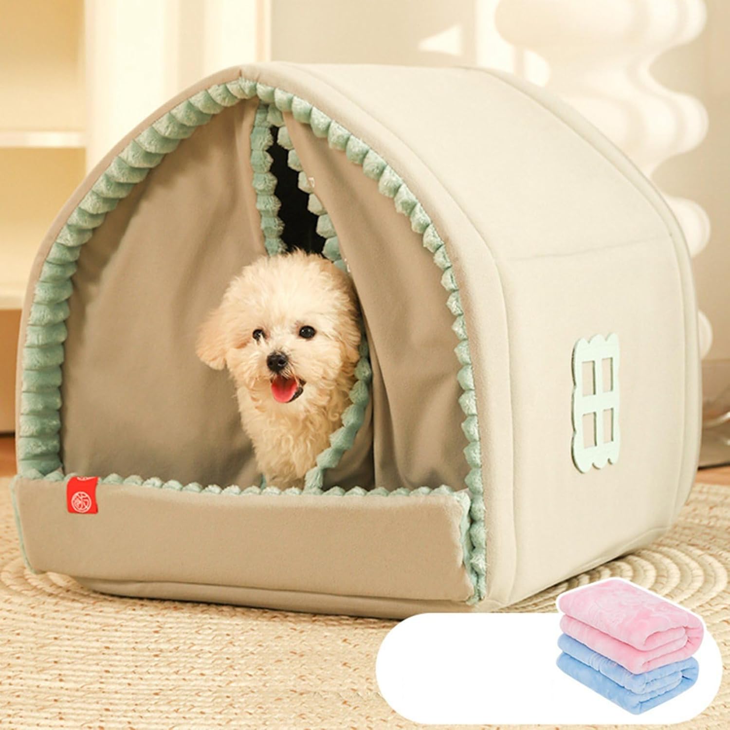 ペットハウス おもちゃ付 ペットベッド 滑りにくい裏生地 犬用ハウス 猫用ハウス ペットクッション 室..