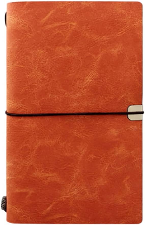 ビンテージレザーノート ヴィンテージフルグレインレザー 手帳 オレンジ ラベルジャーナル ノートダイアリー 表紙デザイン:無地 男性と女性のための弾性ストラップ...