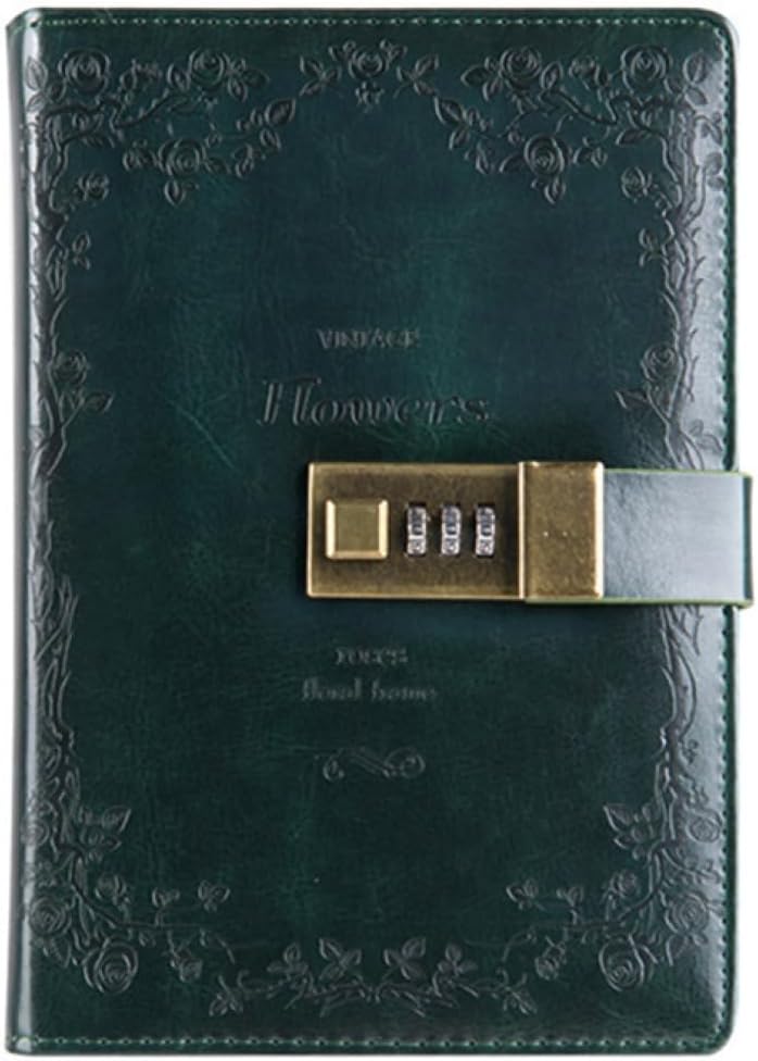 鍵付きノート おしゃれ グリーン ロックパスワード 手帳 B6 軽量 B6*2 ミニ レザー ジャーナル ライティングノート メモ帳 秘密の日記 高級(輝く黒)...