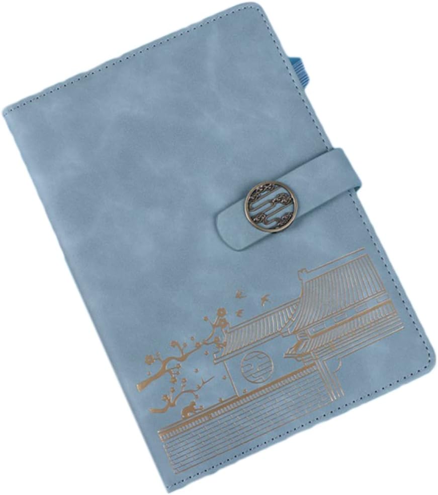 手帳 A5サイズ 青 A5*2 厚手 ペンホルダー付き 可愛い かわいい しおりひも メモ手帳 ノート手手帳 PUレザー 横罫線入り 横書き ビジネス手帳 スケ...