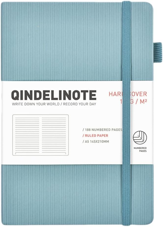 ノート モダン ノートブック (192ページ) ハードカバー 96枚 罫線入り 横罫 ハードカバーノートブック メモ帳 1青 手帳 8mmの罫線幅 A5*5 し...