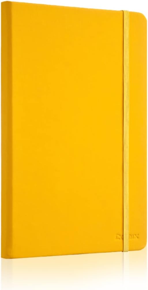 ノート シンプル イエロー ノートブック ハードカバー 70gsm無酸厚紙 A5サイズ(20.6 A5*2 x 13.8cm) ブラック 横罫 革ノート PUレ...