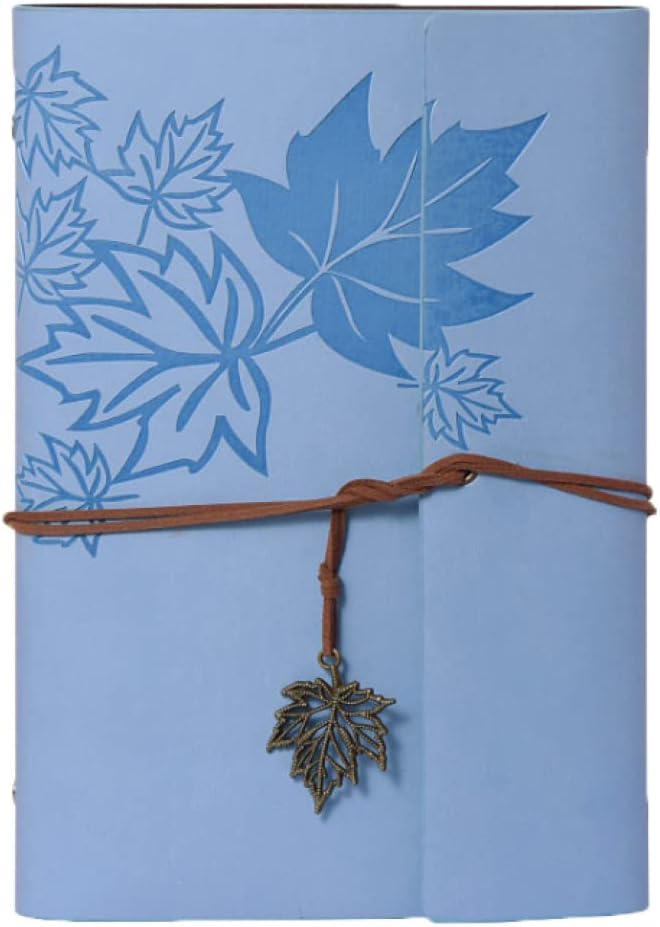 ヴィンテージレザージャーナル - 青 ゴムバンド 素朴な紙 - 罫線入り ページ A5*5 差し替え可 ノート ギフト スケッチブック アンティークスクラップブ...