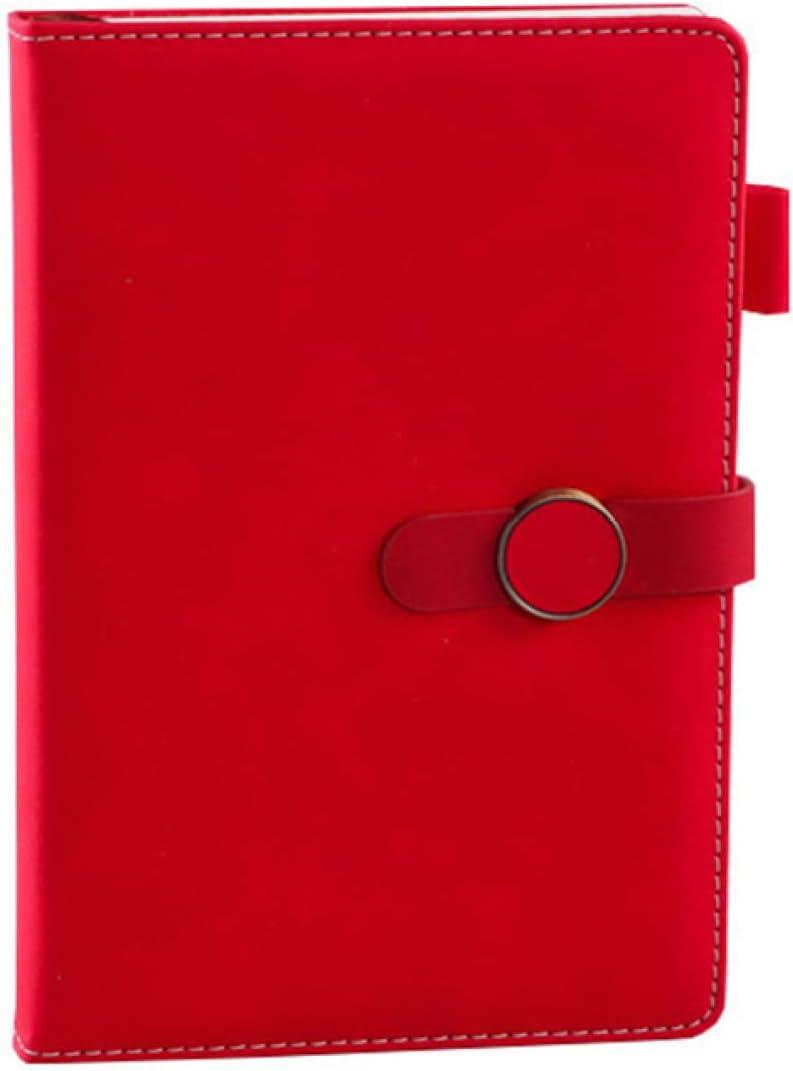手帳 A5サイズ 厚手 ペンホルダー付き B5*2 可愛い かわいい しおりひも メモ手帳 ノート手手帳 PUレザー 1レッド 横罫線入り 横書き ビジネス手帳...