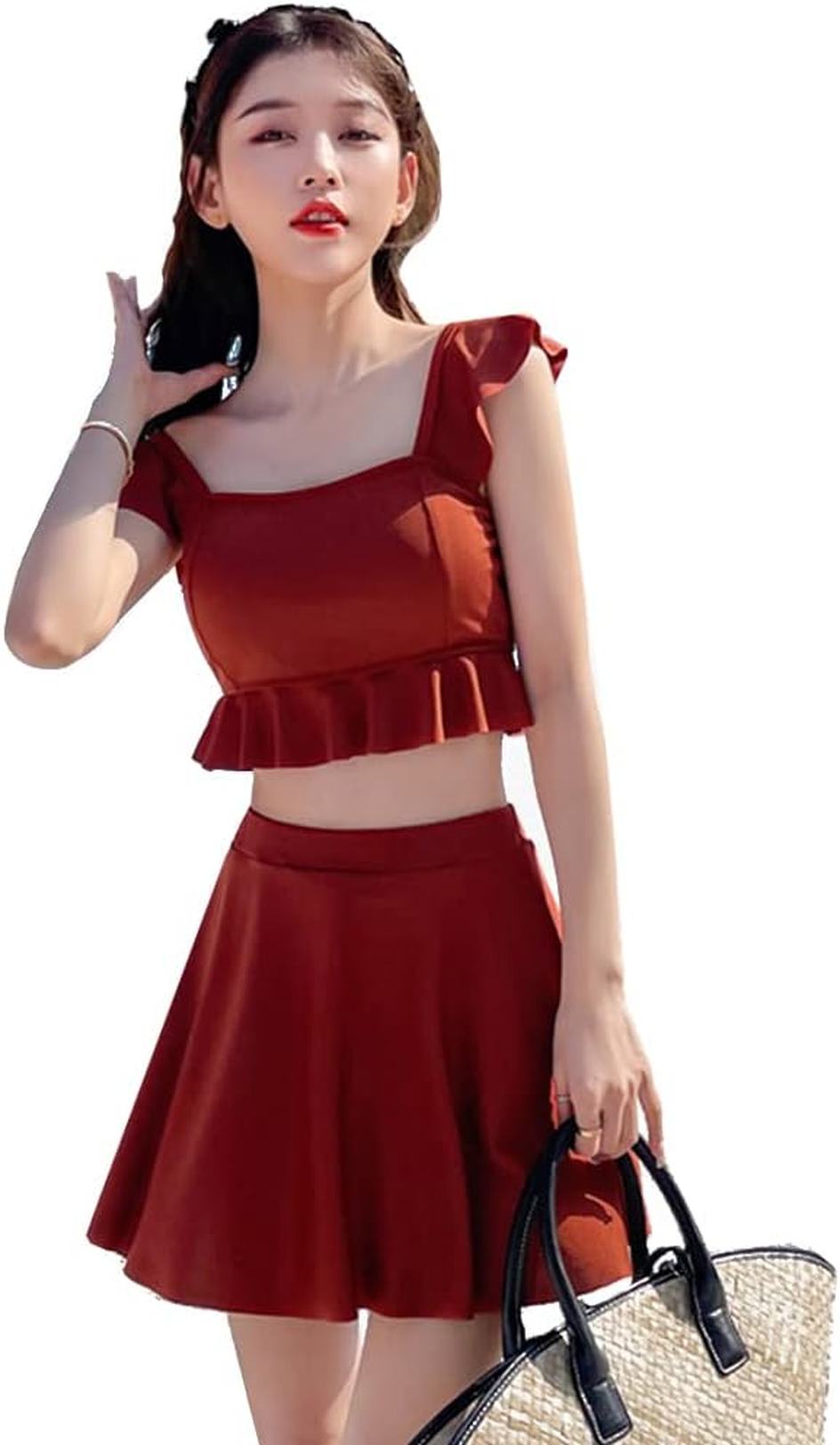 水着 レディース 体型カバー 2点セット ビスチェ風 大きいサイズ 水着 ビキニ フリル かわいい タンキニ 水着 フレア お腹 太ももカバー ワイヤーなし お尻 女子高生 女子水着 30代 中学生用