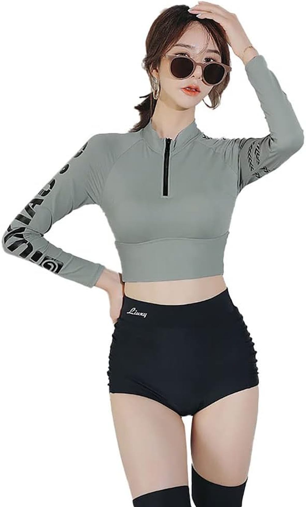 水着 レディース 2点セット パッド付き ノーワイヤー 長袖 UVカット タンキニ スイムウェア 海水浴 サーフィン ビキニ 可愛い おしゃれ セクシー カバーアップ水着 ェア 水泳服 女性 練習用