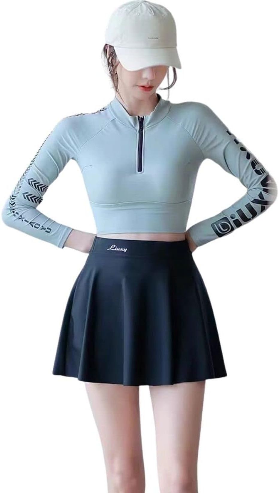 水着 レディース セパレート水着 体型カバー フィットネス水着 長袖 ラッシュガード デザイン 二点セット スポーツ スイムドレス スカート 可愛い おしゃれ セクシー カバーアップ水着 ェア 水泳服