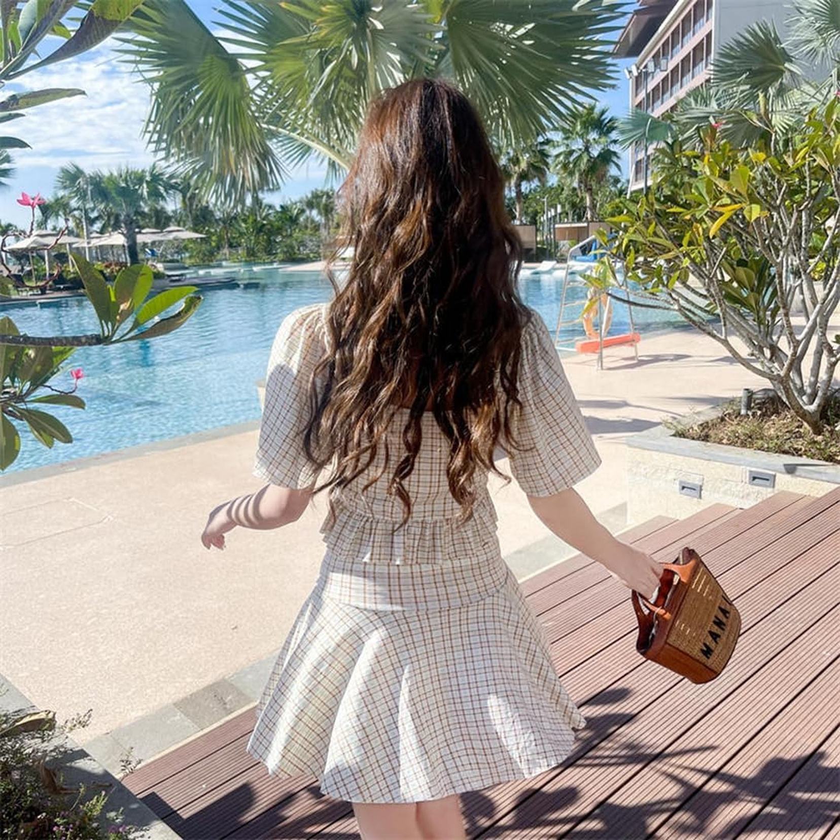 ビキニ 2点セット 水着 レディース 可愛い チェック柄 水陸両用 水着 体型カバー スタイルアップ 学生 水着 おしゃれ 海水浴 温泉水着 10代 20代 セパレート フリル水着 おしゃれ 30代