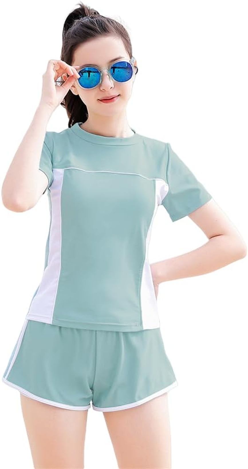 水着 女の子 2点セット キッズ セパレート ガールズ 小学生 中学生 スクール 子供 ジュニア 水着 体型カバー キッズ トップス 露出控えめ 可愛い 女児 ショートパンツ 女の子 半袖 スイムウェ