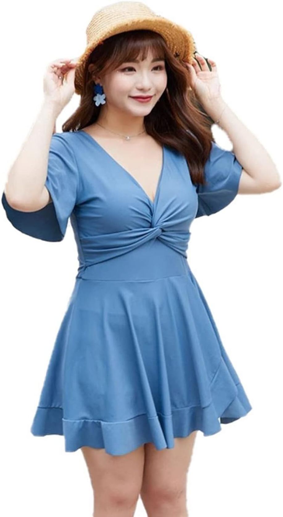 水着 レディース 韓国 ワンピース 水着 フリル シースルー セクシー 胸パッド 付き 無地 体型カバー ワンピース 可愛い 20代 着痩せ 30代 40代 大きいサイズ 太ももカバー 着痩せ セット