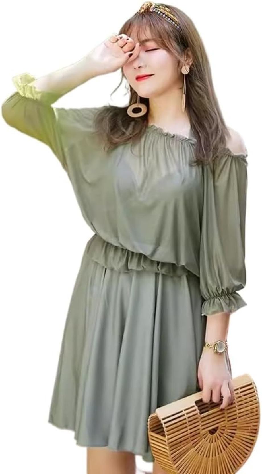 水着 レディース 体型カバー 大きいサイズ 服みたいな ワンピース 温泉 かわいい セクシー 袖付き ぽっちゃり グリーン ママ 20代 30代 太もも お尻 ...