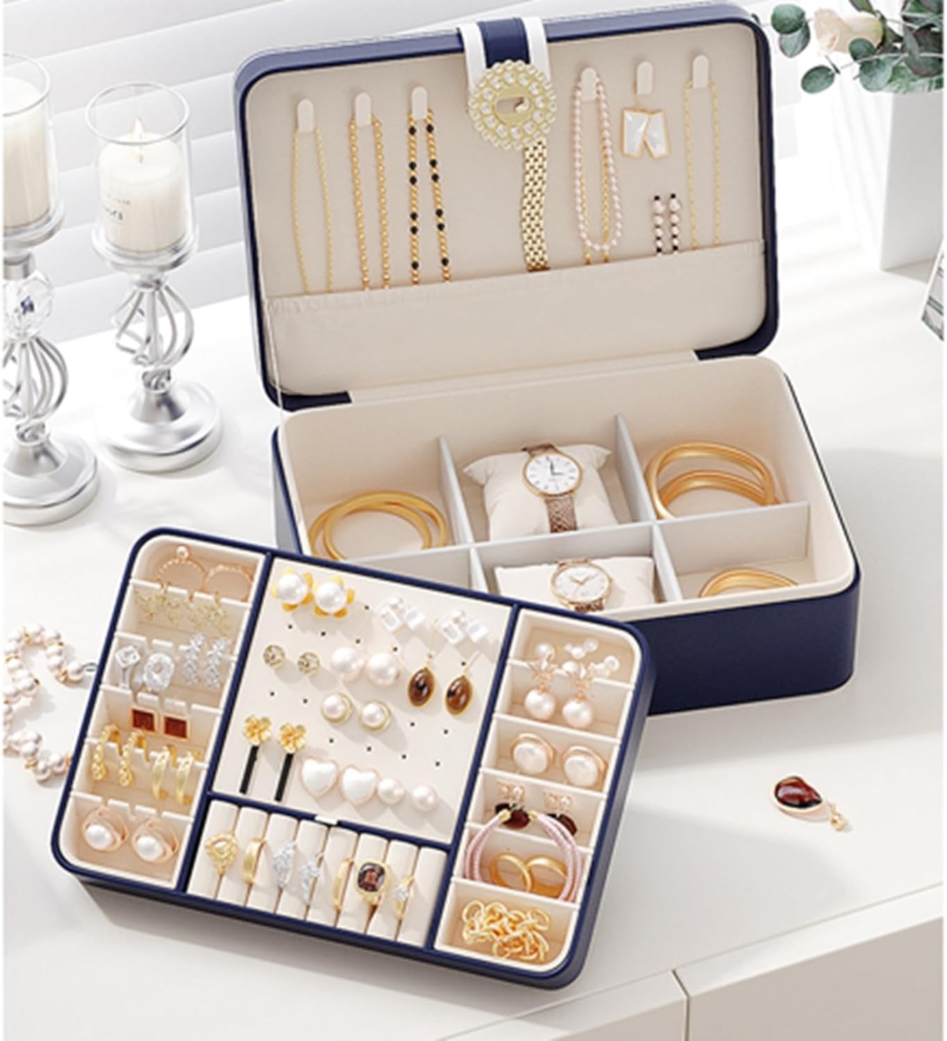 ジュエリーボックス PUレザー アーガイル柄 引き出し式 3層 アクセサリー収納 レディース 分割と取り外し 宝石箱 シェルフアクセサリー収納 持ち運び 大容量...