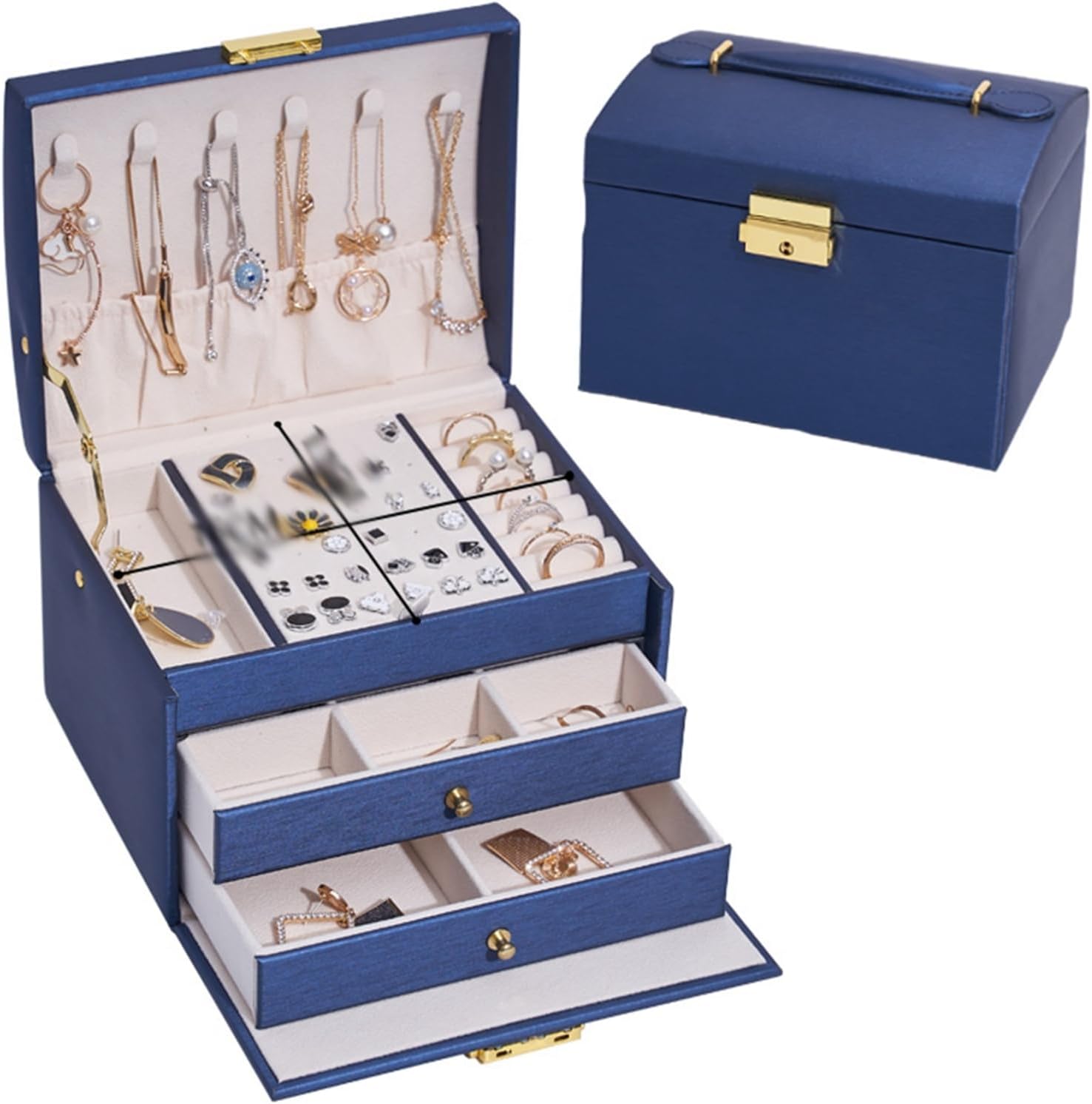 ジュエリーボックス PUレザー バックル 2層 取り外しトレ 間仕切り レディース ジュエリーケース ジュ..