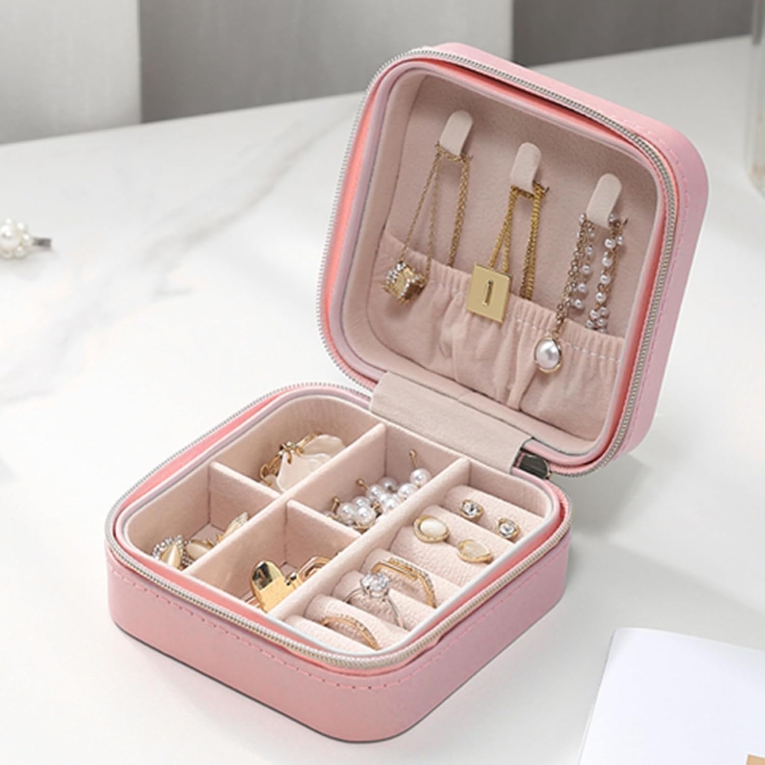 ジュエリー収納 PUレザー バックル ミラー付き ミニ 宝石箱 ジュエリーボックス ジュエリー入れ アクセ..