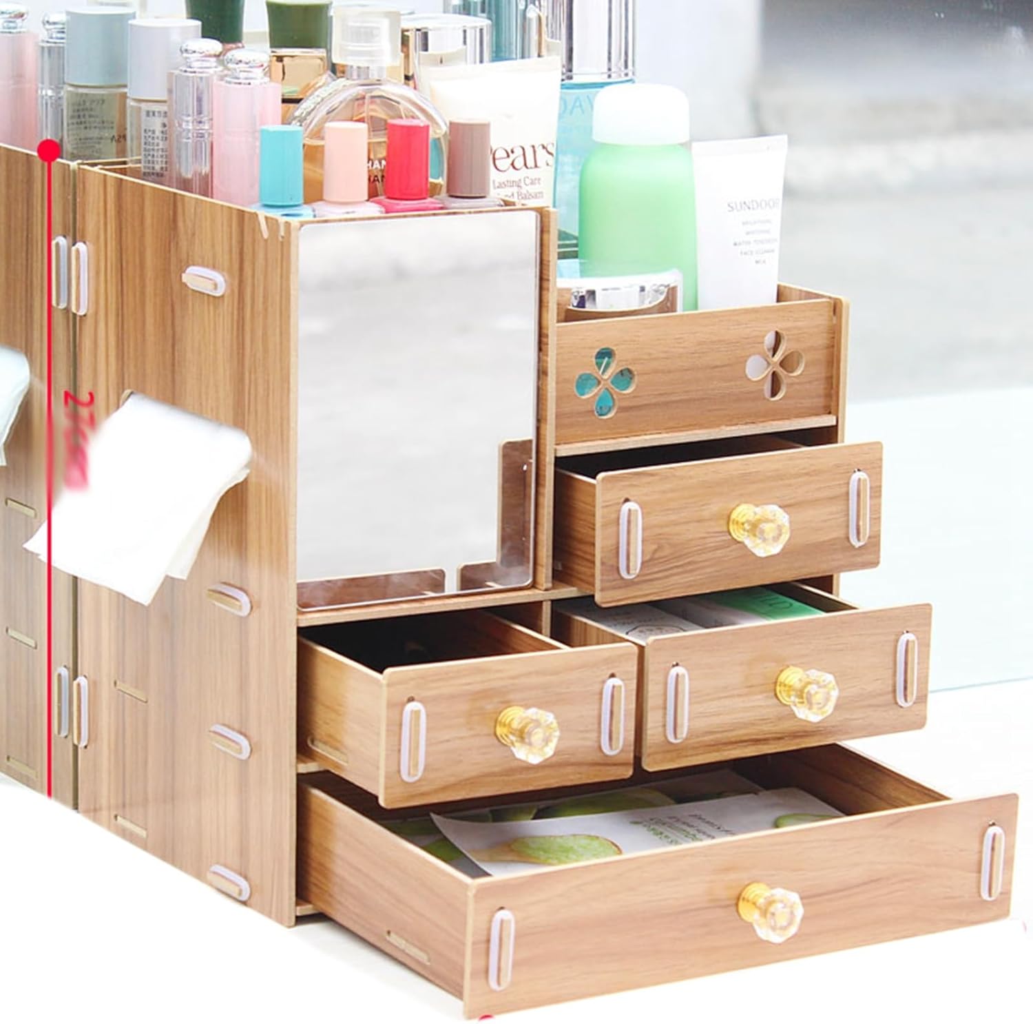 化粧品収納ボックス 木製 引き出し ティッシュボックス 化粧品収納ラック 大容量 ペン立て メイクボックス コスメボックス 耐久性 整理簡単 小物入れ おしゃれ ジュエリーボックス デスクオーガナイザ