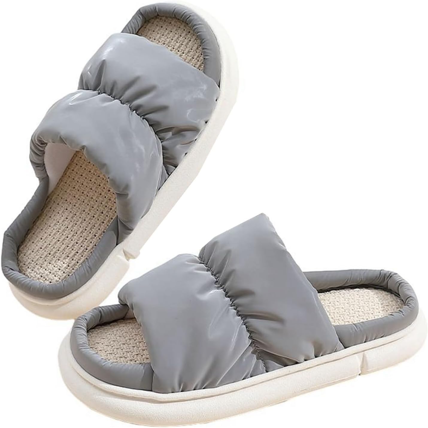 リネンスリッパ 亜麻 ホームスリッパ 厚底 クッション性 履き替え 男女兼用 蒸れにくい さらっと すべ..