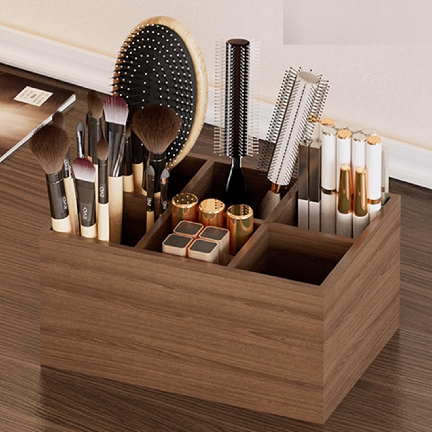 卓上収納ケース マスクケース 木製 リモコンラック アンティーク 化粧品収納筒 小物入れ 箸立て 多機能..