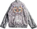 ボアジャケット フリースコート フェイクファー レディース メンズ 猫柄 厚手 冬 保温 グレー もこもこ ジャンパー ゆったり ブルゾン パーカー 防寒 かわいい 個性的 カジュアル ファッション